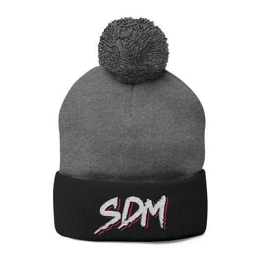 SDM 3 Color White Logo Pom-Pom Beanie