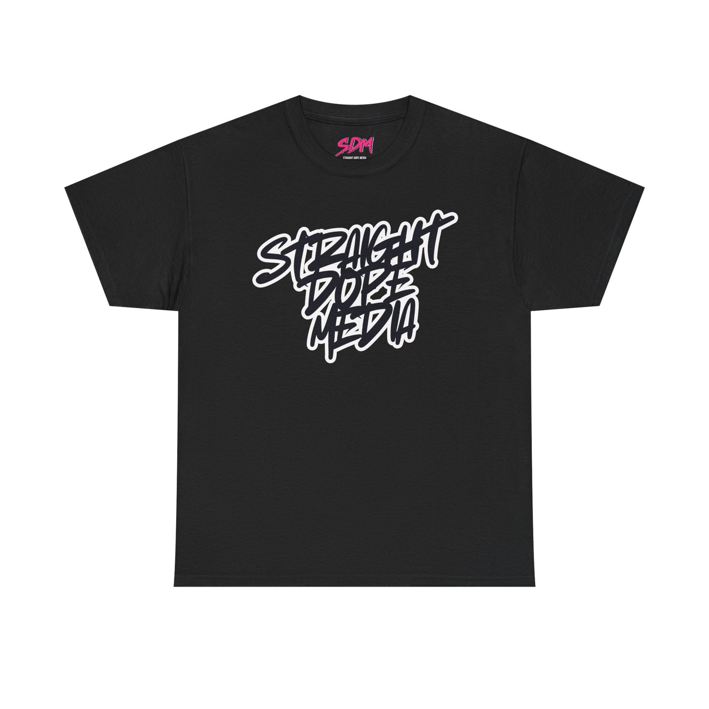 Straight Dope Media Graffiti Script Black Text Tee
