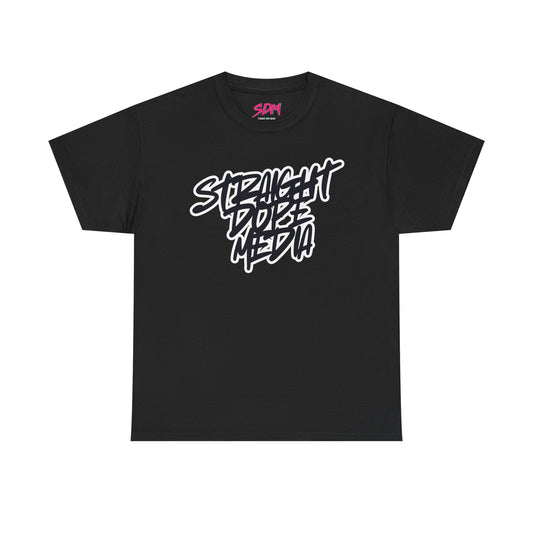 Straight Dope Media Graffiti Script Black Text Tee