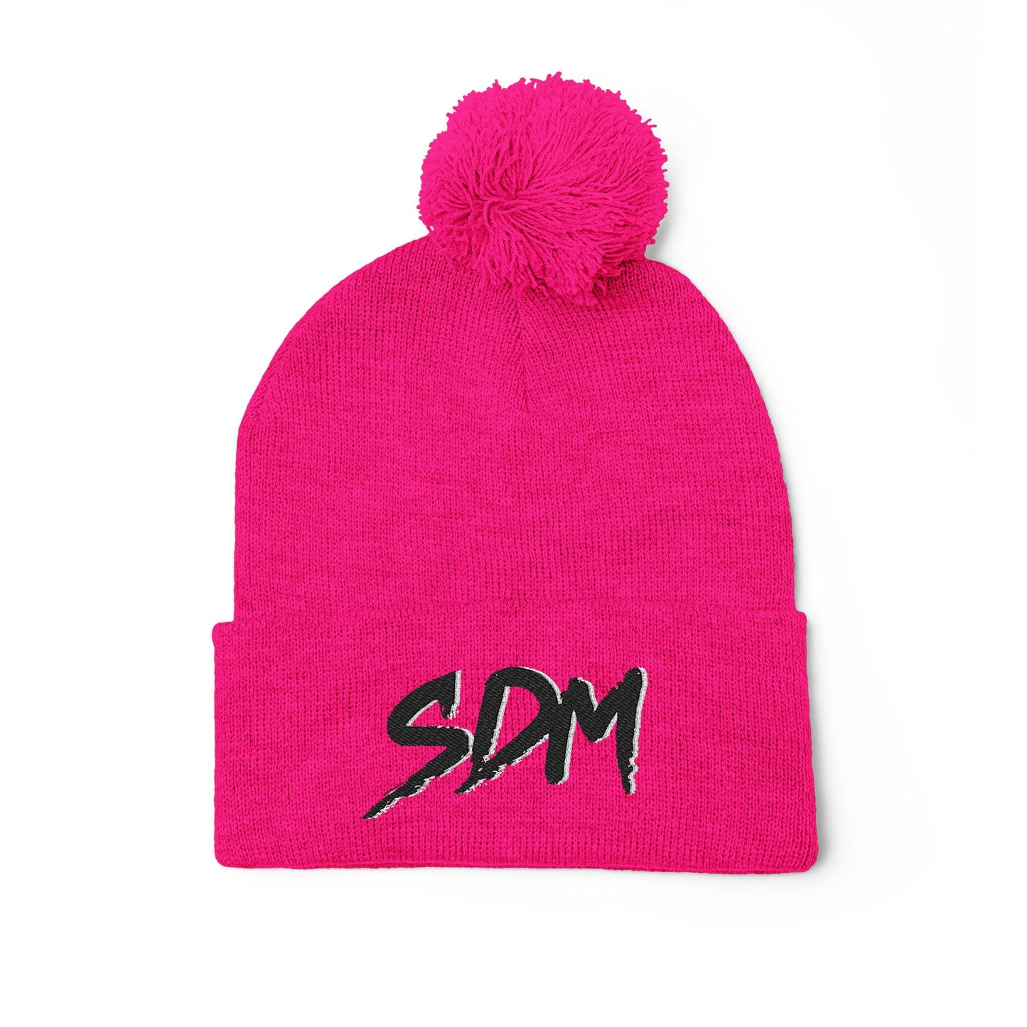 SDM 2 Color Black Logo Pom-Pom Beanie