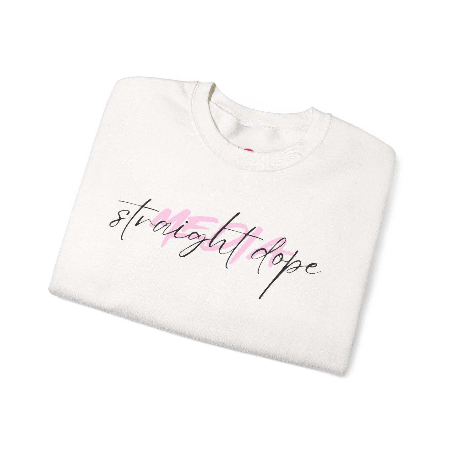 Straight Dope Media Black Script on Pink Sweatshirt