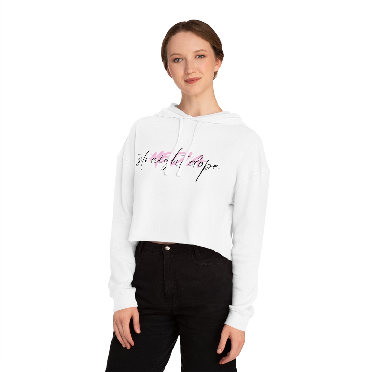 Straight Dope Media Black Script on Pink Cropped Hoodie