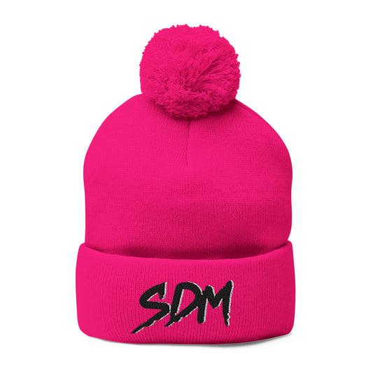 SDM 2 Color Black Logo Pom-Pom Beanie