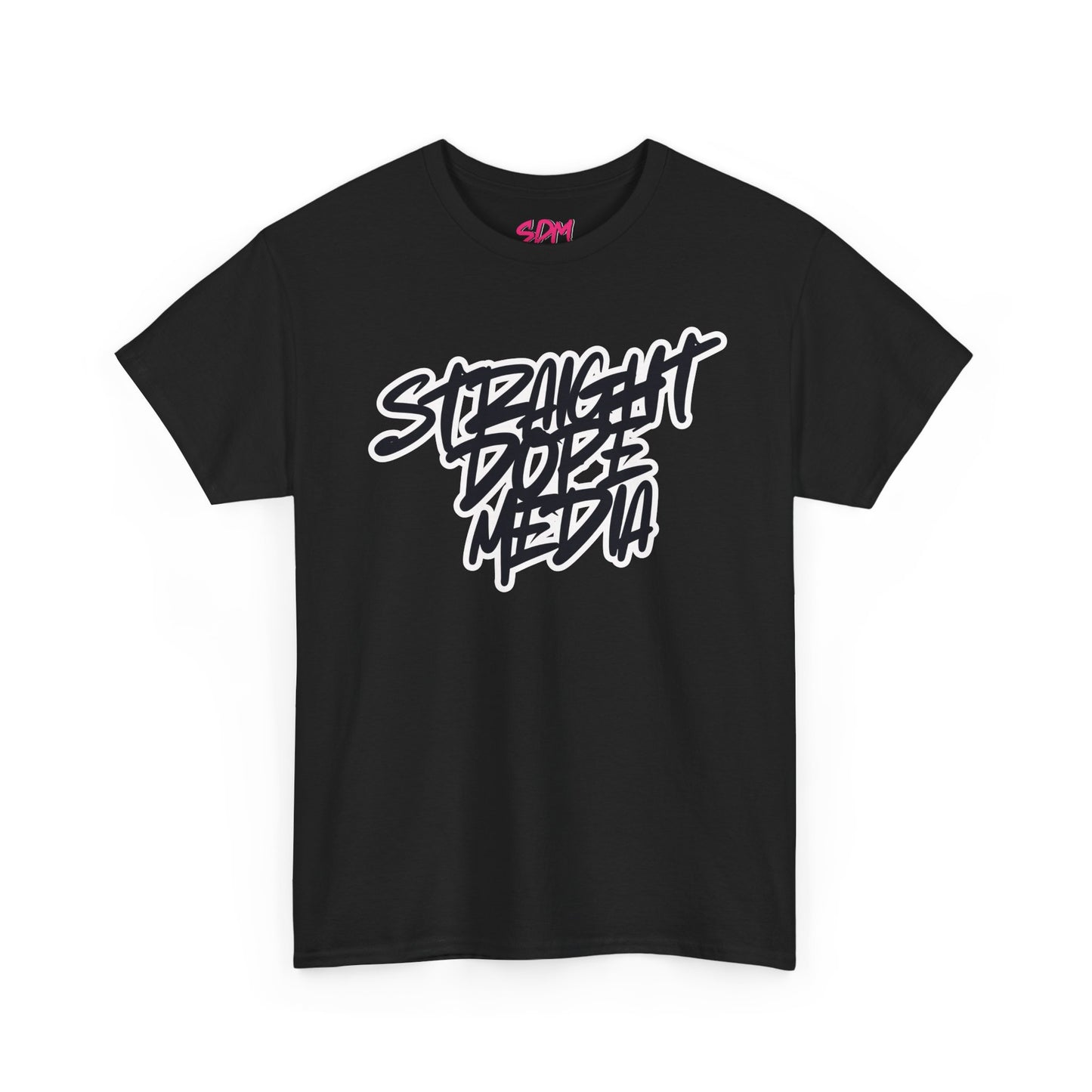 Straight Dope Media Graffiti Script Black Text Tee