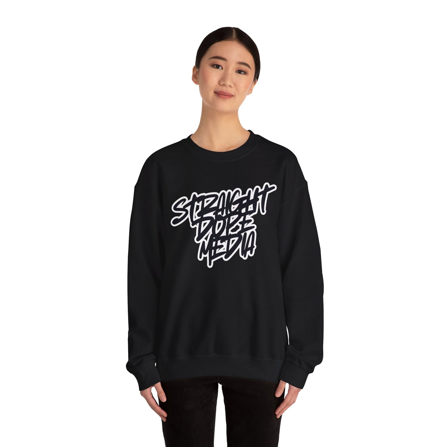 Straight Dope Media Graffiti Script Black Text Sweatshirt